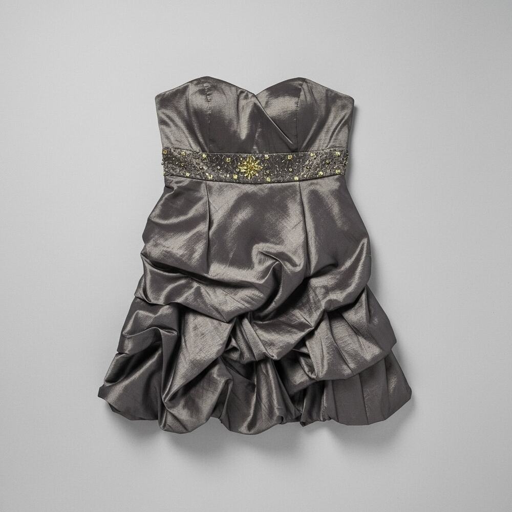 Masquerade Strapless Bubble Hem Cocktail Dress Beaded Taupe Size 11/12